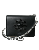 Dolce & Gabbana Black White Leather Crystal Embellished Cardholder Wallet